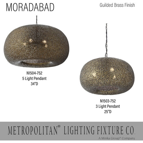 Moradabad 3 Light 24 inch Brass Antique Pendant Ceiling Light